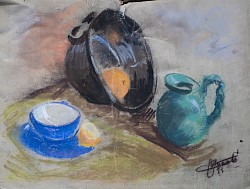 NATURE MORTE - 1953 - PASTEL n.e.    Déchirure bord sup.     200€